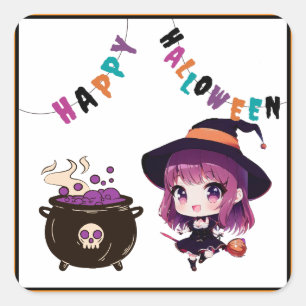Sticker Carré Halloween/sorcière/automne/octobre