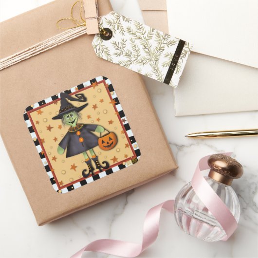 Sticker Carré Halloween sorcière mignonne Inspirivé Amusants (Cadeaux)