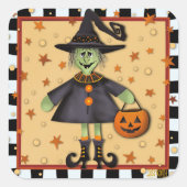 Sticker Carré Halloween sorcière mignonne Inspirivé Amusants (Devant)