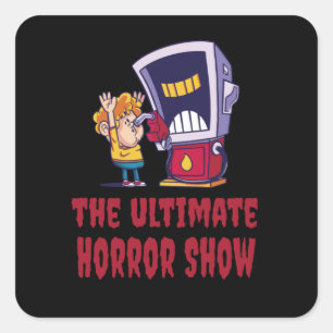 Sticker Carré Halloween - Spectacle d'horreur à la station-servi
