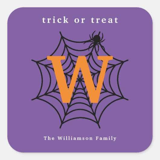 Sticker Carré Halloween Spider Web Trump ou Treat Monogram (Devant)