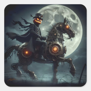 Sticker Carré Halloween Steampunk Cavalier sans tête