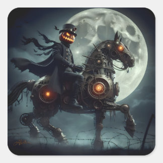Sticker Carré Halloween Steampunk Cavalier sans tête