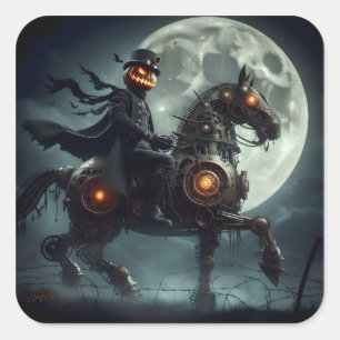 Sticker Carré Halloween Steampunk Cavalier sans tête