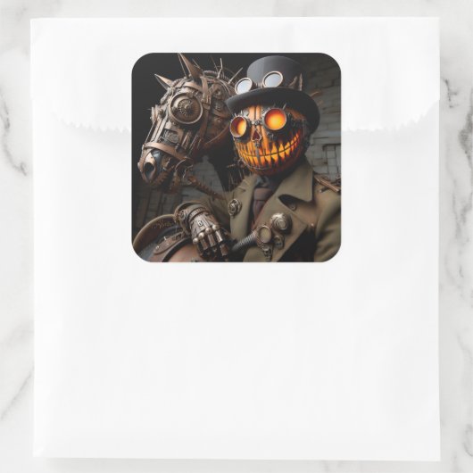 Sticker Carré Halloween Steampunk Jack-O-Lantern Horseman (Sac)