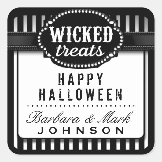 Sticker Carré Halloween Traitements piqués noir et blanc rayé (Devant)
