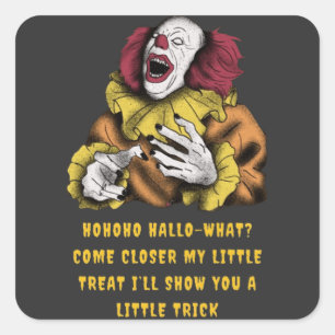 Sticker Carré Halloween Trick ou Traiter Clown rire jaune