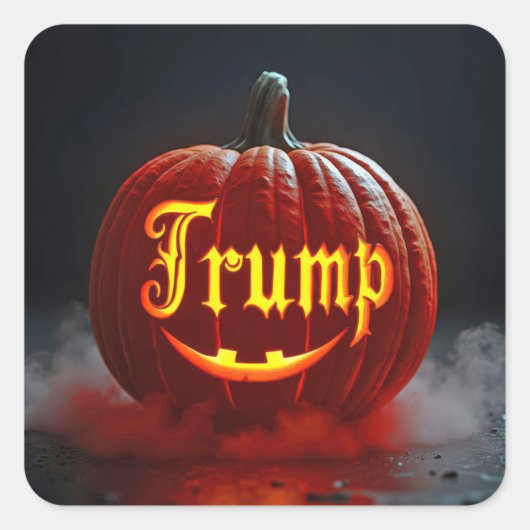 Sticker Carré Halloween Trump Jack-o-lanterne dans le brouillard (Devant)