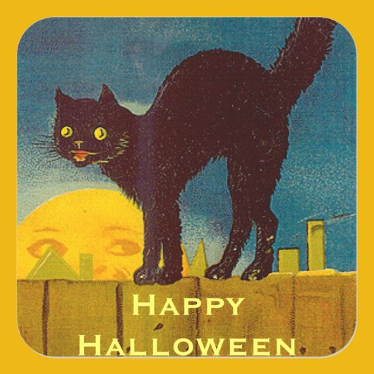 Sticker Carré Halloween vintage en chat noir