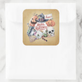 Sticker Carré Halloween Vintage heureux personnalisé | Autocolla (Sac)