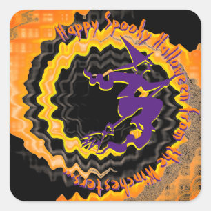 Sticker Carré Halloween vol sorcière personnalisation magie text
