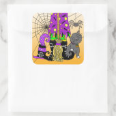 Sticker Carré Halloween Witch, Chat, Araignée et Broomstick (Sac)