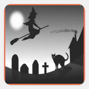 STICKER CARRÉ HALLOWEEN WITCH SILHOUETTE