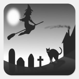 STICKER CARRÉ HALLOWEEN WITCH SILHOUETTE