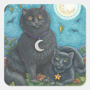 Sticker Carré HALLOWEWEEN CHATS NOIRS Carré DE LA FEUILLE D'ÉTIQ