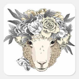 Sticker Carré Halo mouton floral
