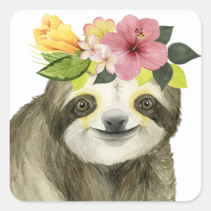 Sticker Carré Halo tropical   Sweet Sloth