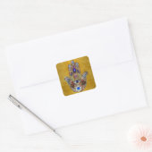 Sticker Carré Hamsa Coeurs Fleurs Opal Art sur Or (Enveloppe)