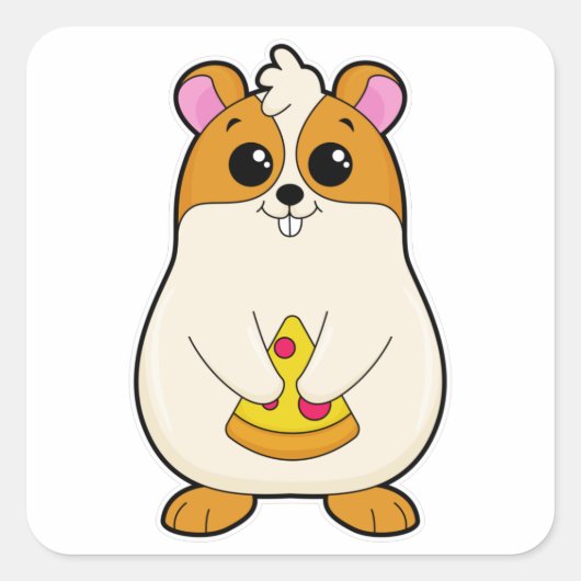 Sticker Carré Hamster à Manger de Pizza (Devant)