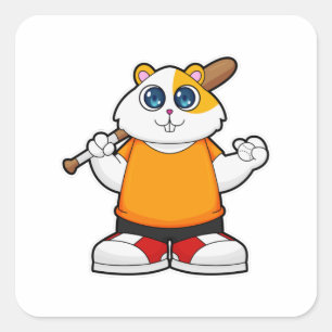 Sticker Carré Hamster au baseball avec batte de baseball