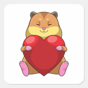 Sticker Carré Hamster au coeur