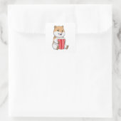 Sticker Carré Hamster au cône de Popcorn (Sac)
