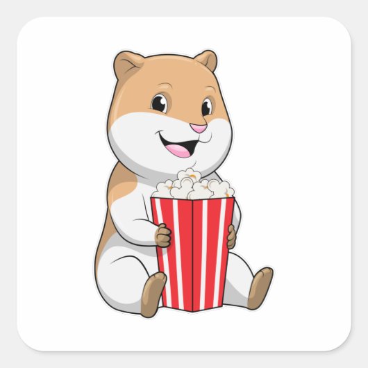 Sticker Carré Hamster au cône de Popcorn (Devant)
