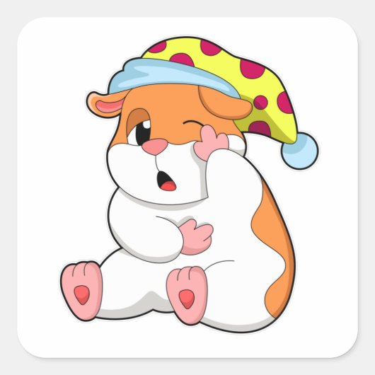 Sticker Carré Hamster au coucher avec tête de lit (Devant)