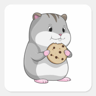 Sticker Carré Hamster avec Cookie