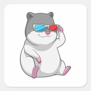 Sticker Carré Hamster avec lunettes