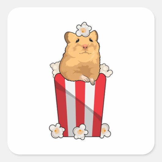 Sticker Carré Hamster avec Popcorn (Devant)