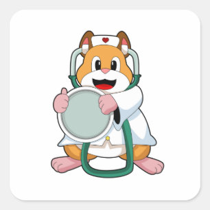 Sticker Carré Hamster comme docteur avec Stethoscope.PNG