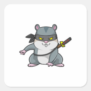 Sticker Carré Hamster comme Ninja dans les arts martiaux avec ép