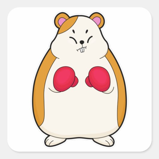 Sticker Carré Hamster en boîte avec gants de boxe (Devant)