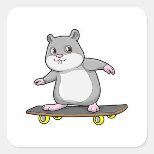 Sticker Carré Hamster en patinage avec skateboard