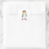 Sticker Carré Hamster en tant qu'étudiant avec sac à dos et Casq (Sac)