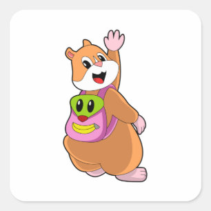 Sticker Carré Hamster en tant qu'étudiant avec sac à dos.PNG