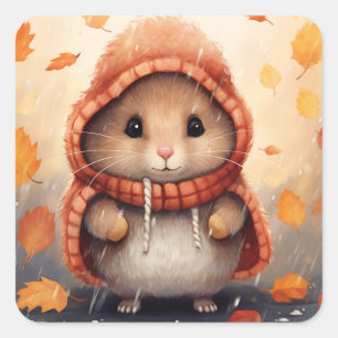 Sticker Carré Hamster mignon dans le paysage d'automne Whimsical