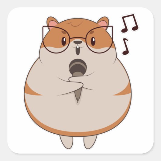 Sticker Carré Hamster - Musique avec microphone (Devant)