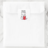 Sticker Carré Hamster with Mug & Drinking straw (Sac)