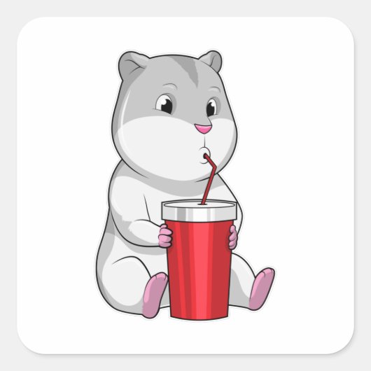 Sticker Carré Hamster with Mug & Drinking straw (Devant)