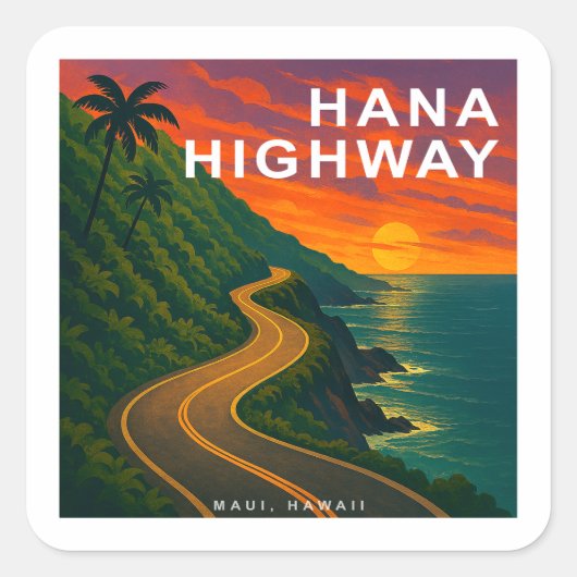 Sticker Carré Hana Highway Maui Hawaii Coucher de soleil (Devant)