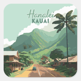 Sticker Carré Hanalei Kauai Hawaii Bay Mounts Green