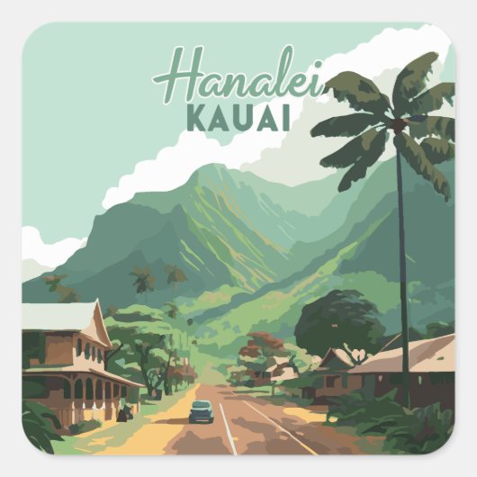 Sticker Carré Hanalei Kauai Hawaii Bay Mounts Green (Devant)