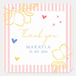 Sticker Carré Hand Drawn Ciao Bella Lemon Italian Bridal Shower