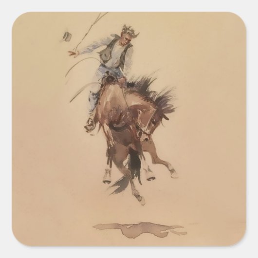 Sticker Carré Hand Whipping a Bronc par Edward Borein (Devant)
