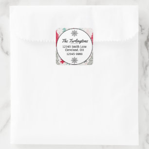 Sticker Carré Handdrawn Christmas Trees Evergreen Return Address