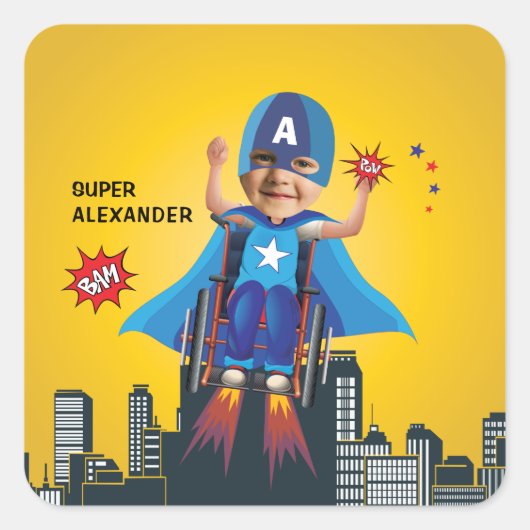 Sticker Carré Handicap Volant Superhero Fun Anniversaire (Devant)