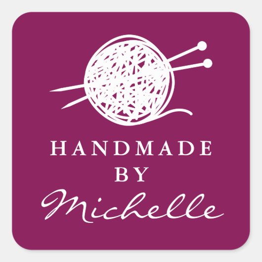 Sticker Carré Handmade wool knitting thread bundle logo custom (Devant)