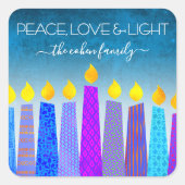 Sticker Carré Hanoukka Blue Boho bougies Turquoise Peace Love (Devant)